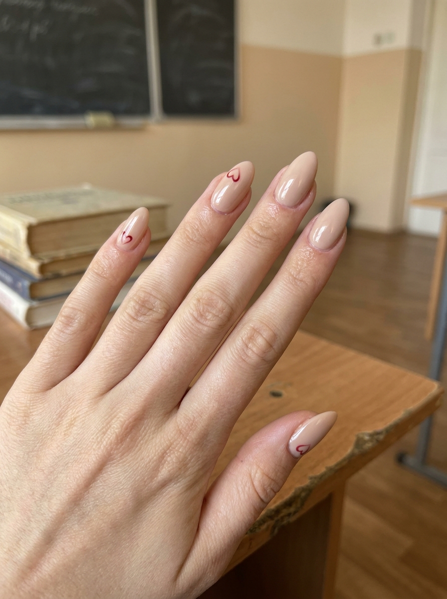Tiny Heart Nude Nails als Back to School Nails Inspiration 2026